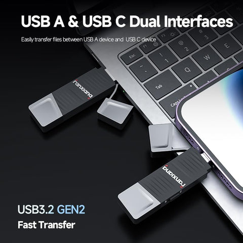 fanxiang 256GB USB Memory Stick with USB A and USB C Interfaces, Up to 550MB/s, 256GB External SSD, USB3.2 Gen2 Portable SSD for Windows/Android/Mac OS System- F397
