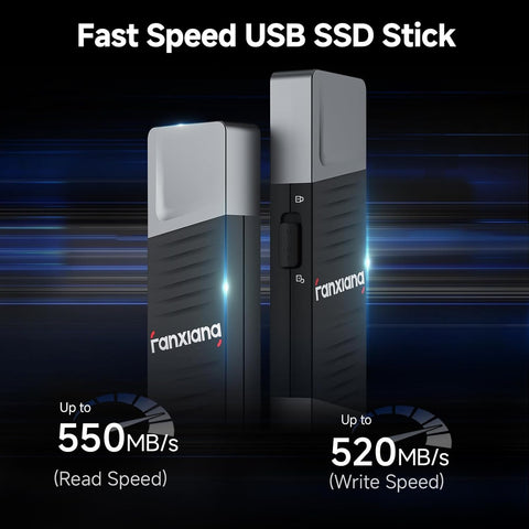 fanxiang 256GB USB Memory Stick with USB A and USB C Interfaces, Up to 550MB/s, 256GB External SSD, USB3.2 Gen2 Portable SSD for Windows/Android/Mac OS System- F397